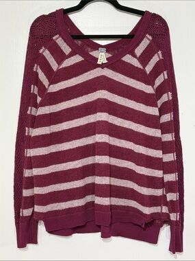 We The Free Striped Wine and Light Gray long Sleeve Sweater Size Medium
